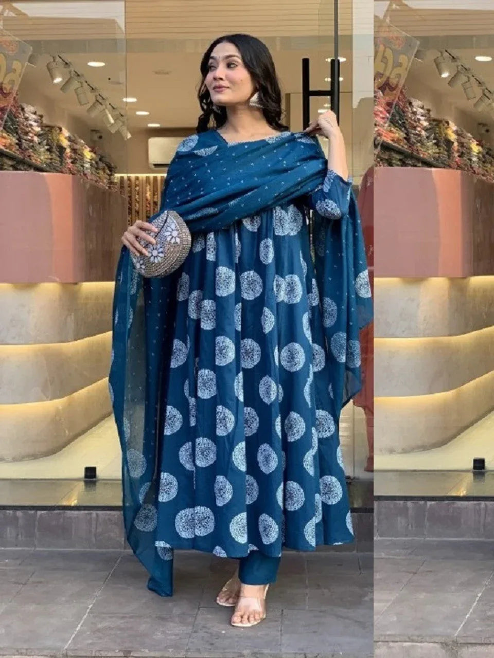 Rayon Printed Kurti Pant Dupatta Set with Embroidered Neck – Morpich - Evara Clothes