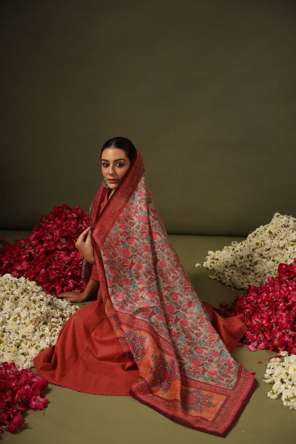 Rayon Printed Kurti Pant Dupatta Set for Women – Rust - Evara Clothes