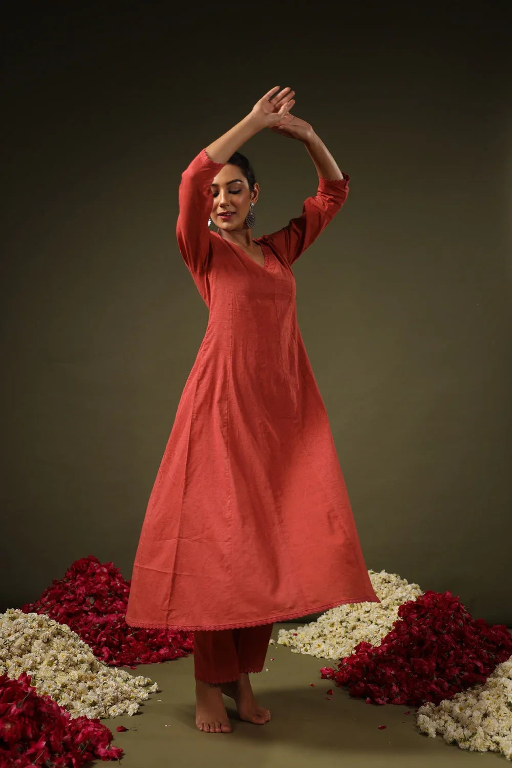 Rayon Printed Kurti Pant Dupatta Set for Women – Rust - Evara Clothes