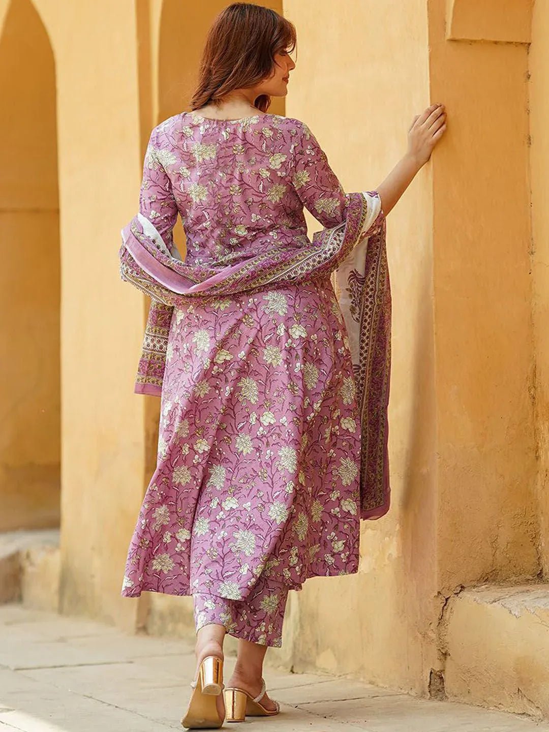 Rayon Printed Kurti Pant Dupatta Set for Women – Lavender - Evara Clothes