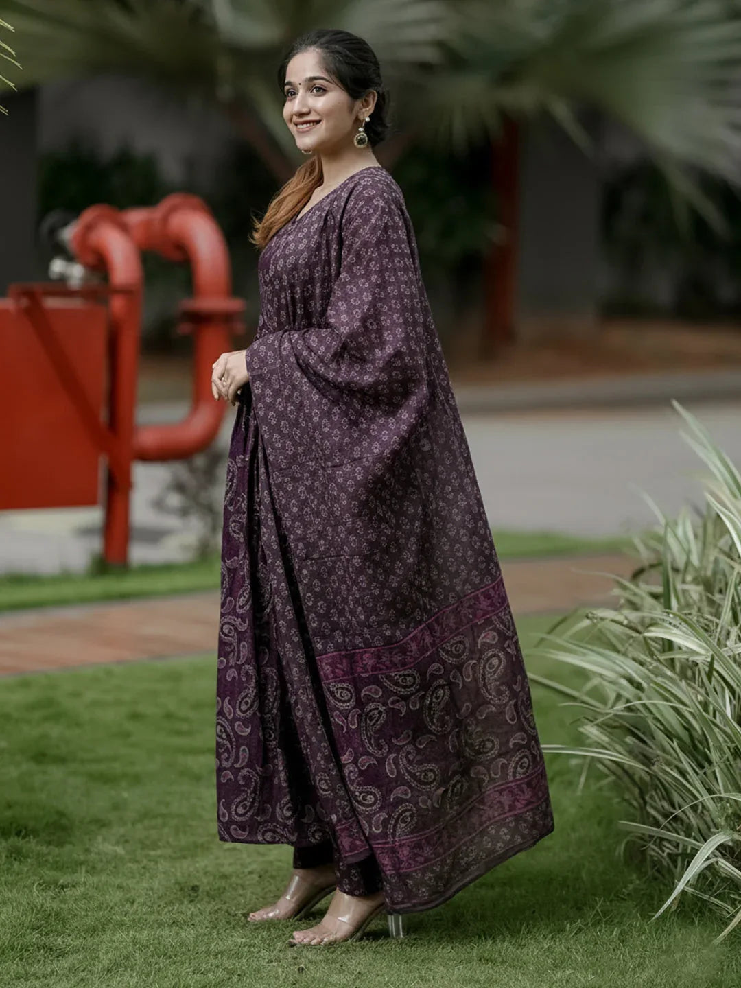 Rayon Printed Kurti Pant Dupatta Set for Women – Jamun - Evara Clothes