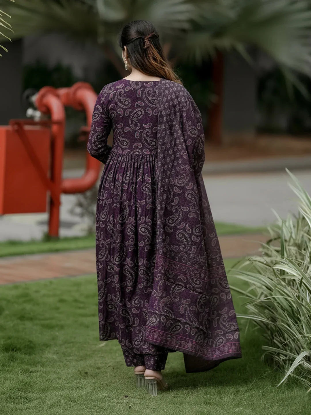 Rayon Printed Kurti Pant Dupatta Set for Women – Jamun - Evara Clothes