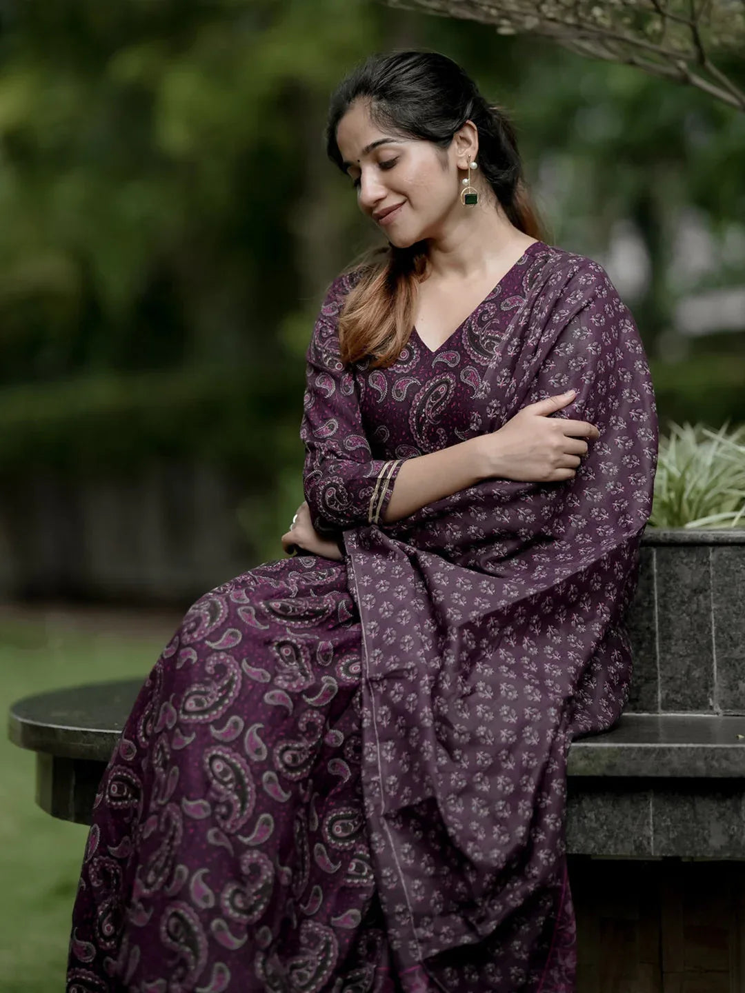 Rayon Printed Kurti Pant Dupatta Set for Women – Jamun - Evara Clothes