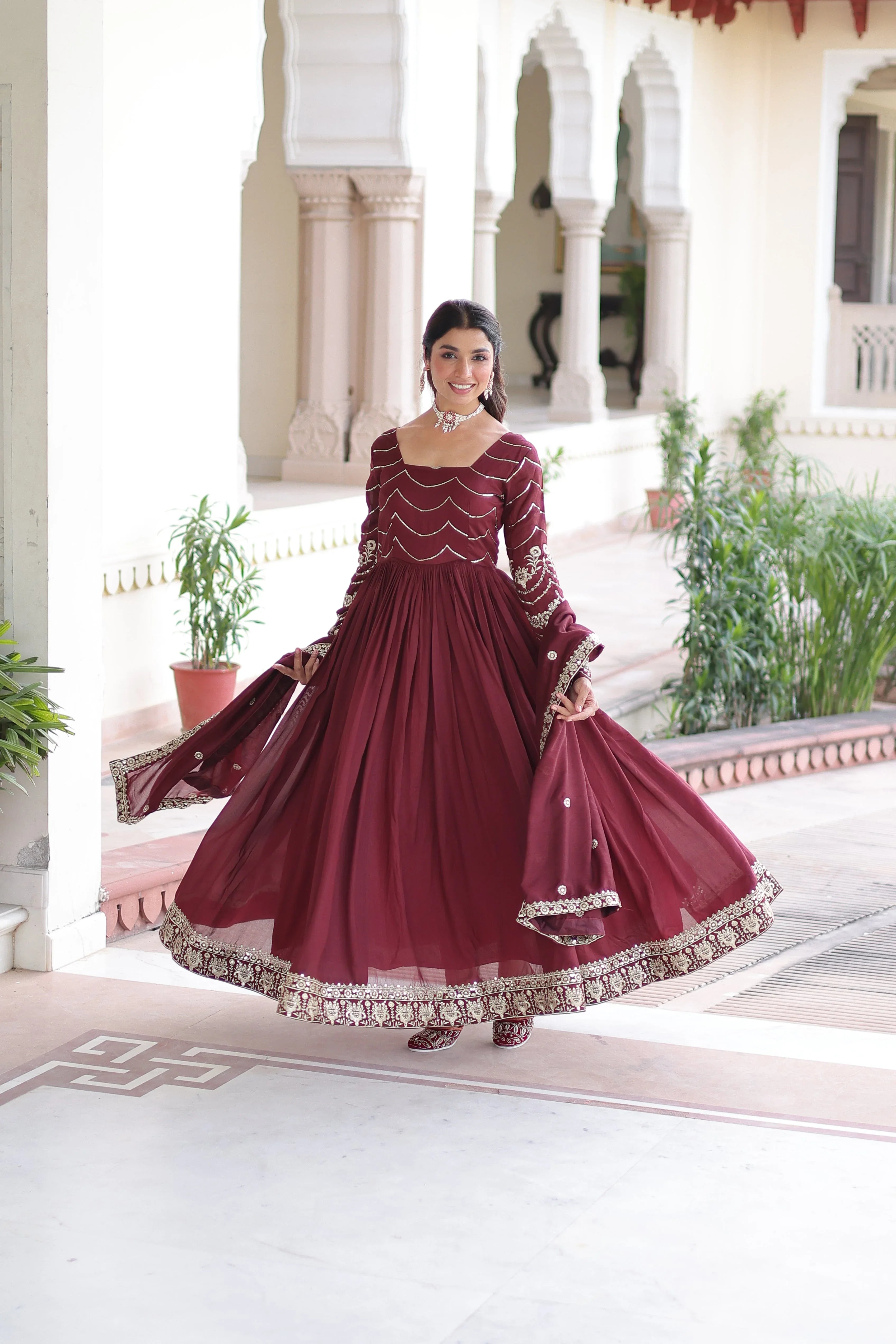Premium Ready-Made Gown with Canvas Stitch & Dupatta - Evara Clothes