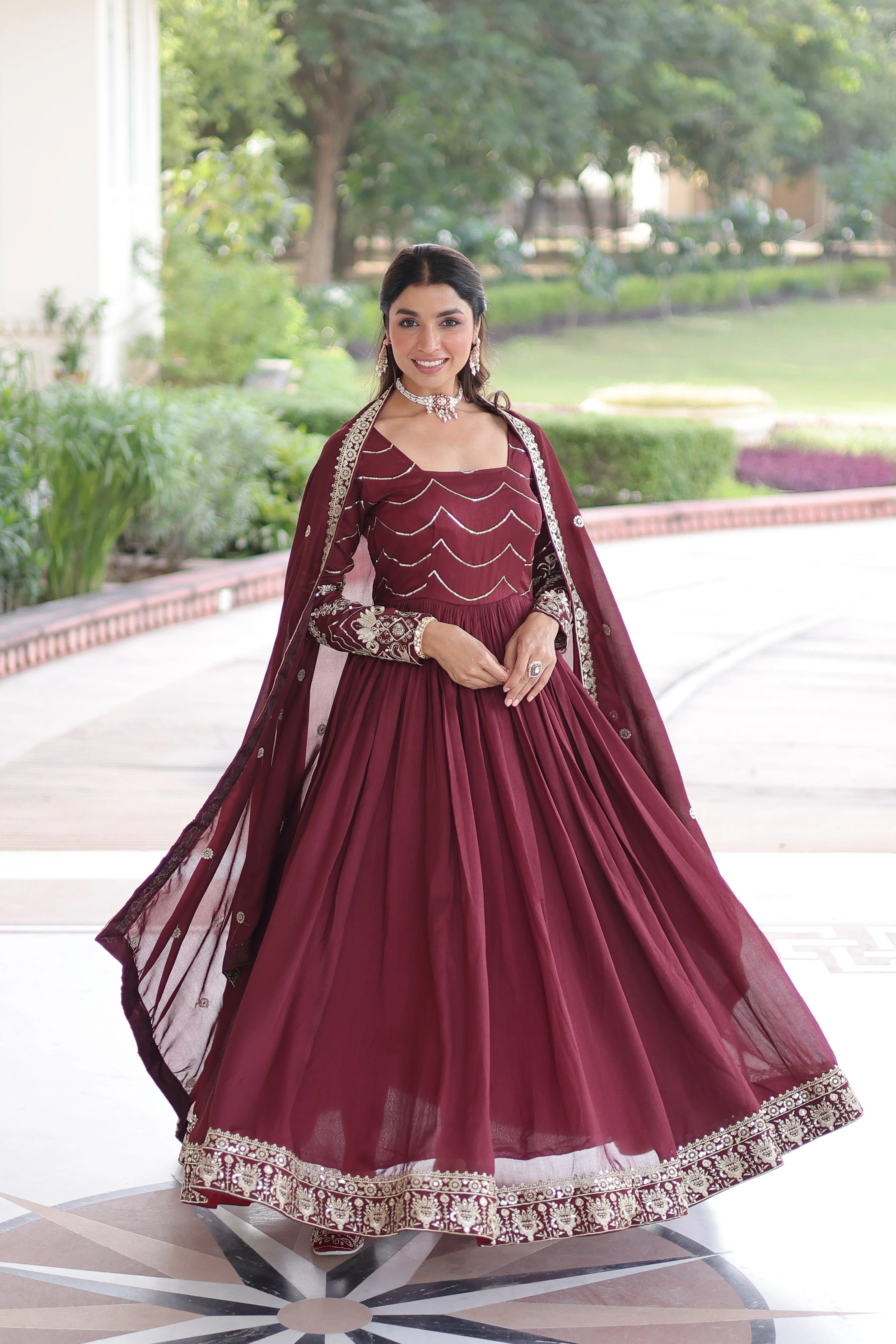 Premium Ready-Made Gown with Canvas Stitch & Dupatta - Evara Clothes