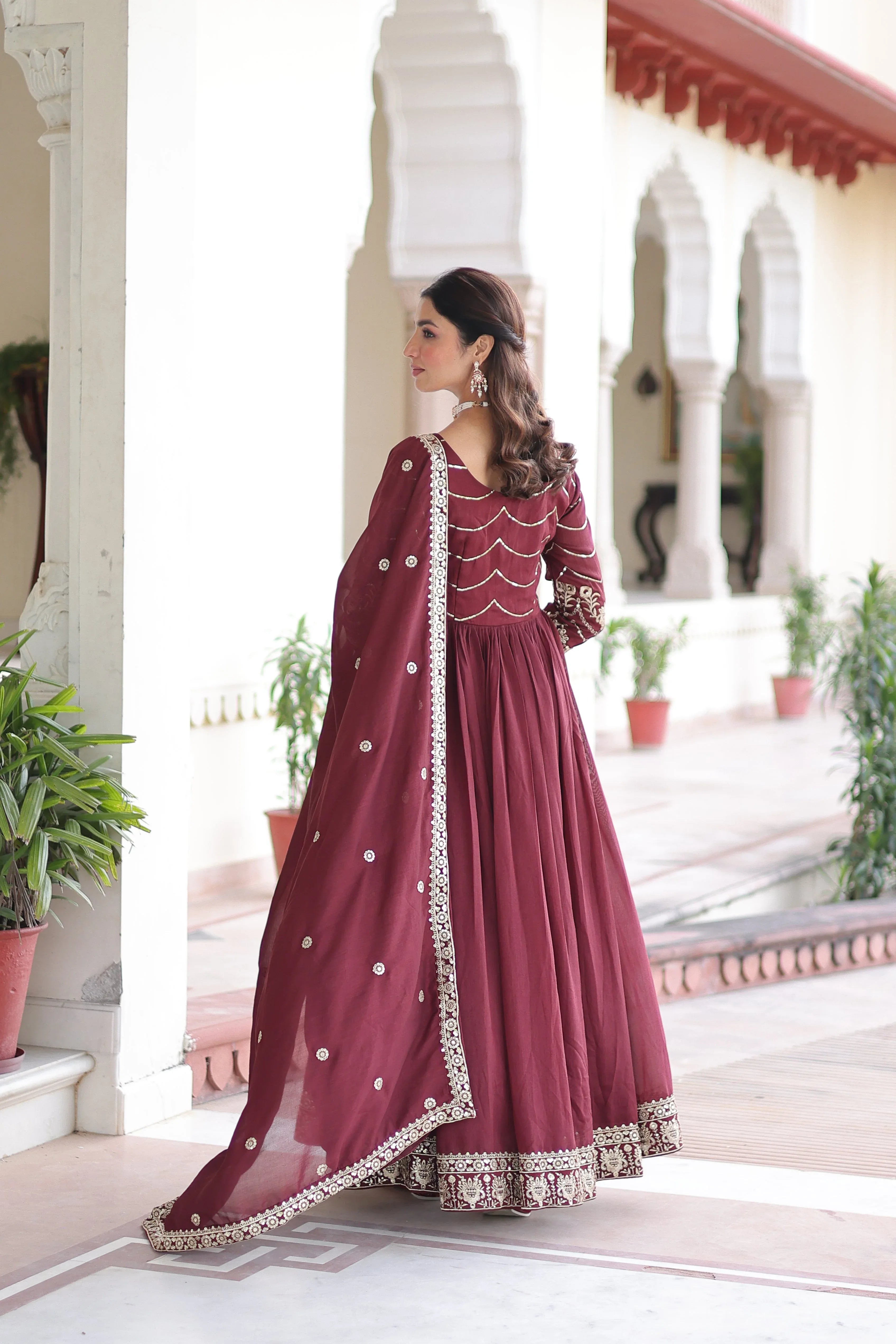 Premium Ready-Made Gown with Canvas Stitch & Dupatta - Evara Clothes