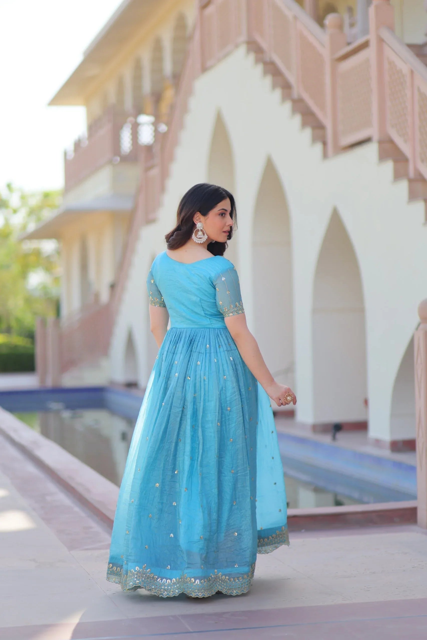 Premium Designer Readymade Gown - Blue - Evara Clothes