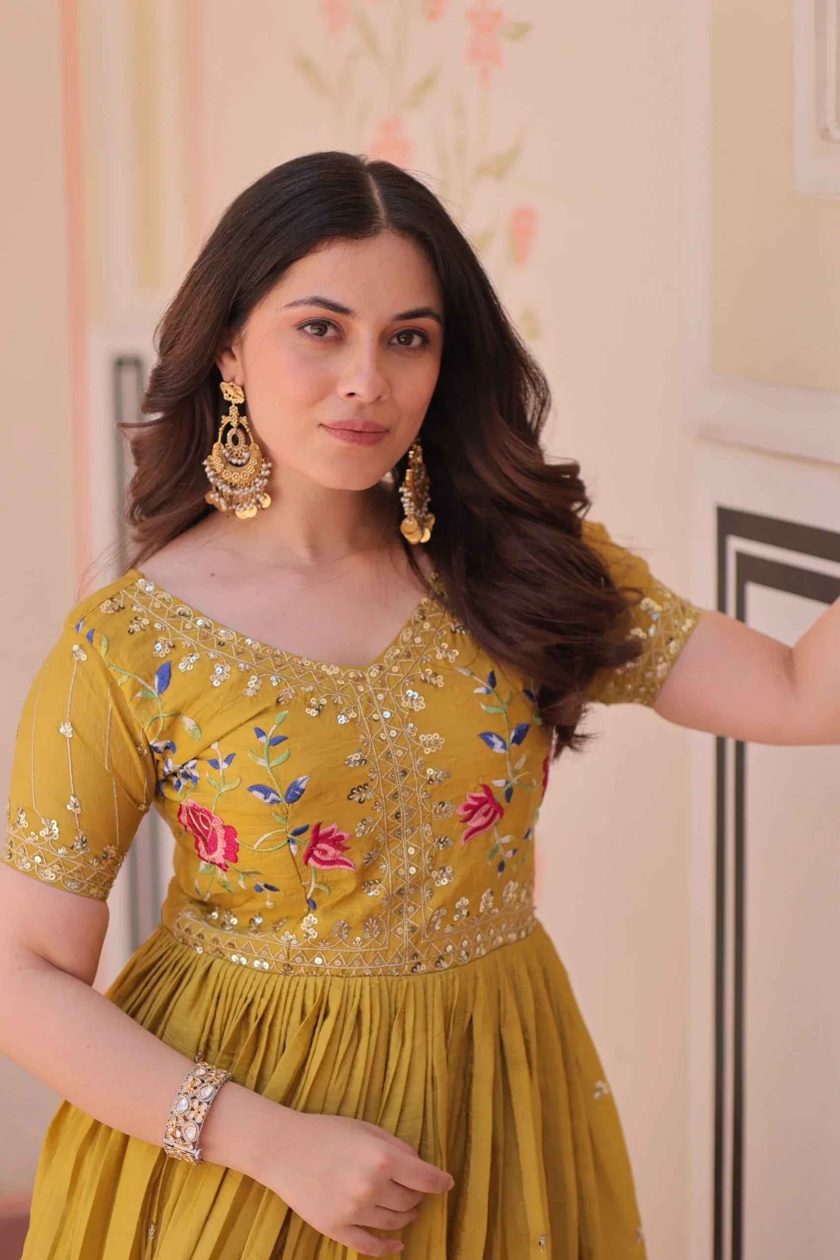 Premium Designer Readymade Gown - Yellow - Evara Clothes