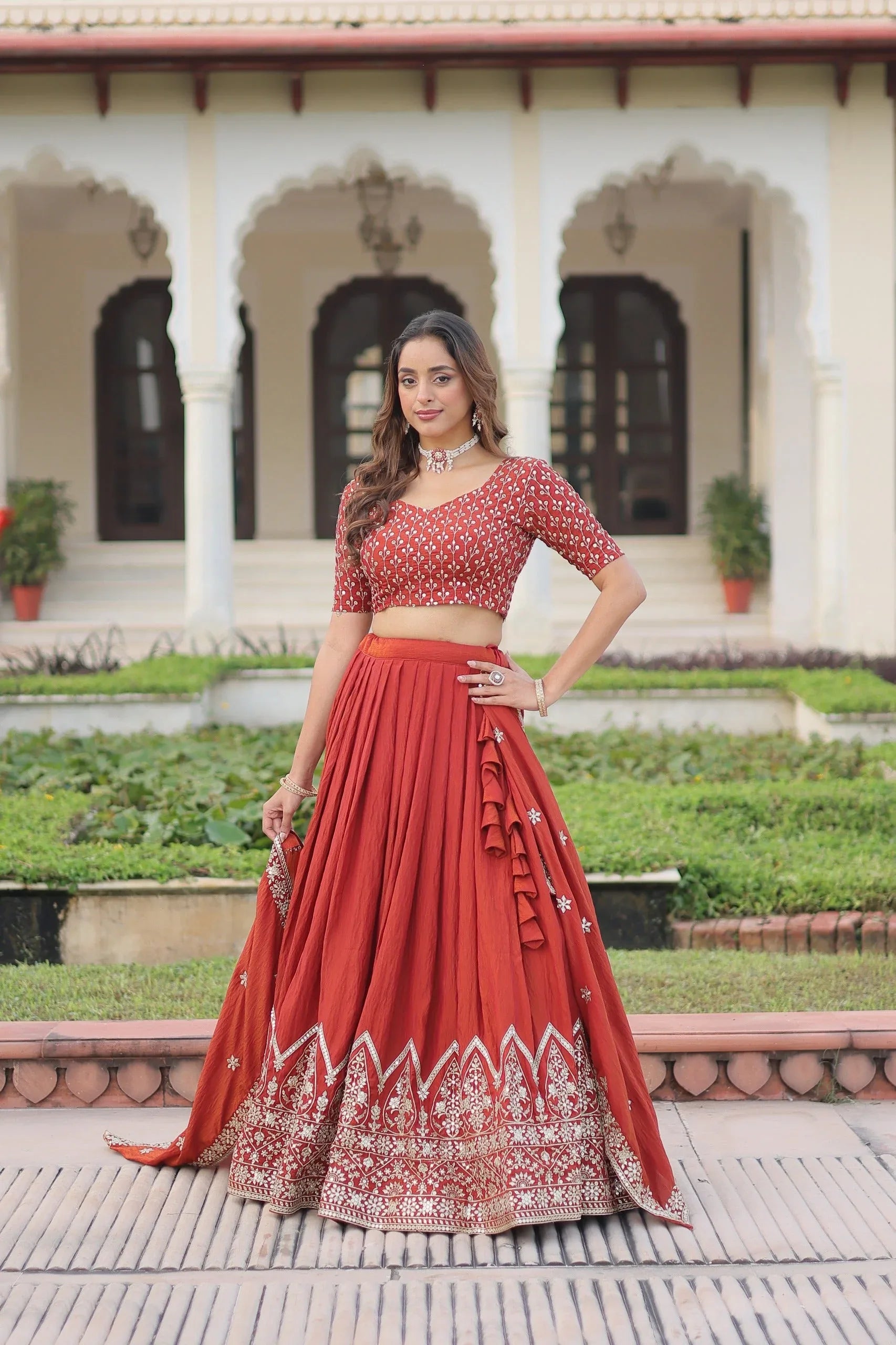 Royal Vichitra Silk Embroidered Lehenga Choli - Evara Clothes