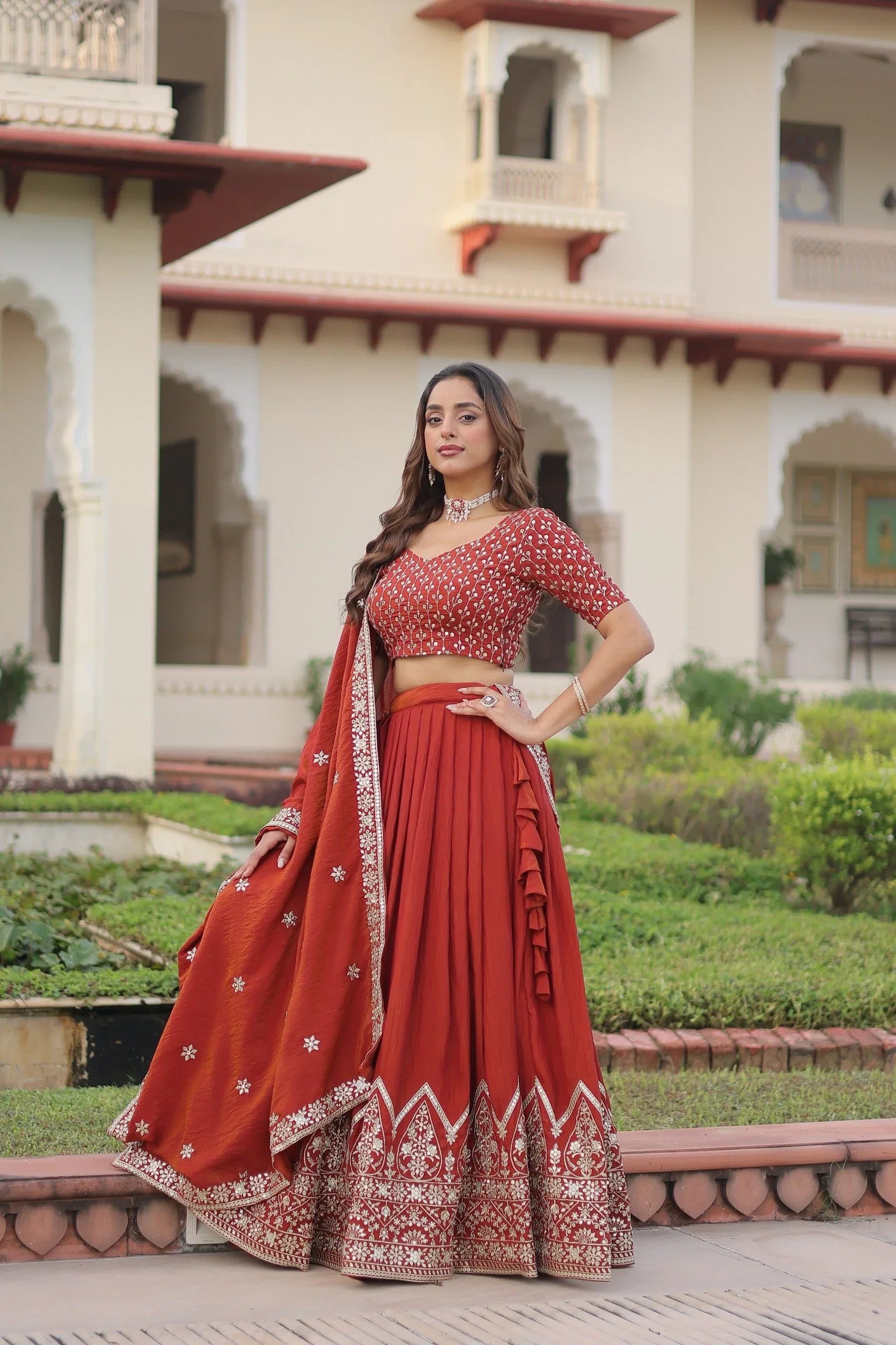 Royal Vichitra Silk Embroidered Lehenga Choli - Evara Clothes