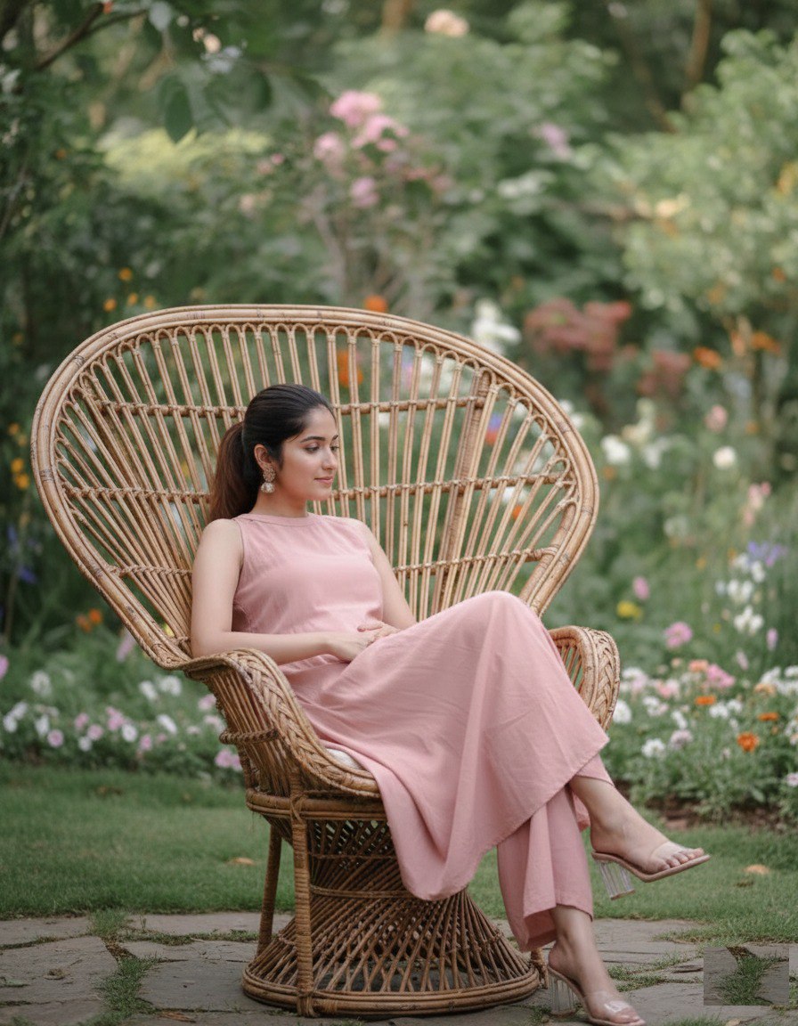 Women Peach Soft Cotton Hand Work Kurta Palazzo Set